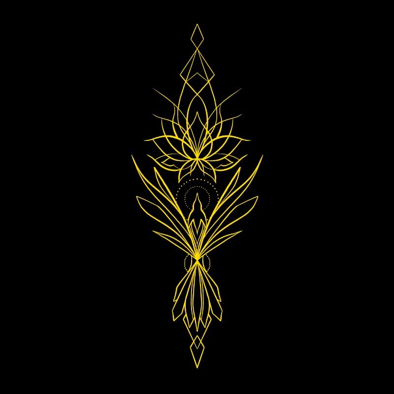 Symmetrical yellow phoenix on a black background