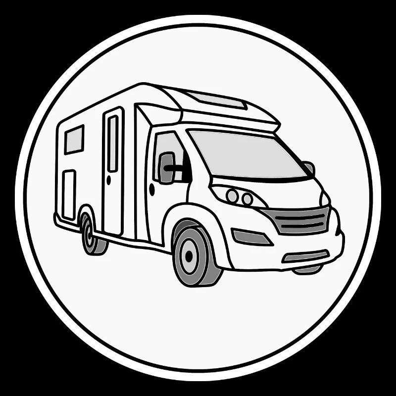 Camping-car (semi-intégré) avec logo rond blanc