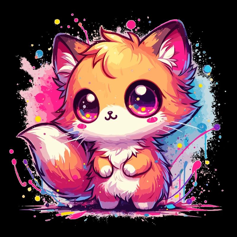 Mignon Chibi Fox aquarelle éclaboussure