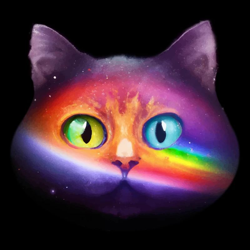 Rainbow universe cats face with green eyes