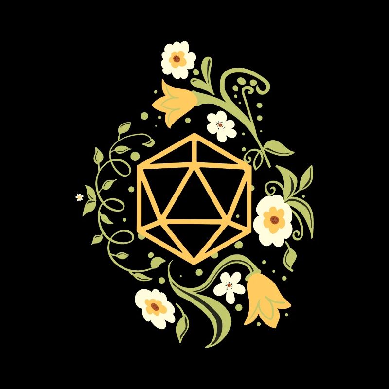 Polyhedral D20 Dice Plant and Flowers Tabletop RPG
