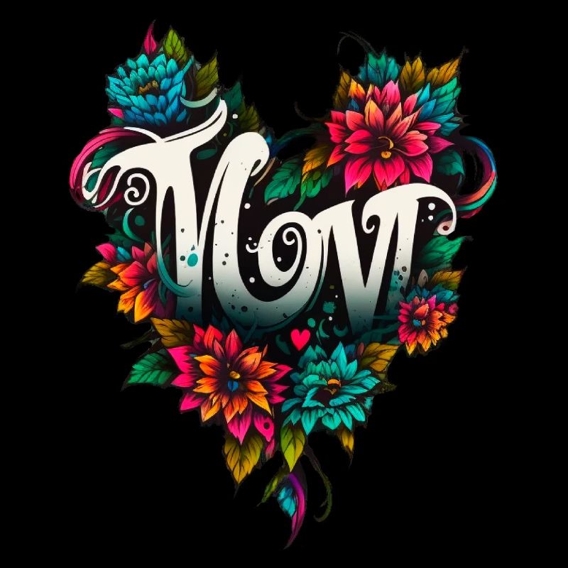 J’aime maman tatouage coeur fleur graphique