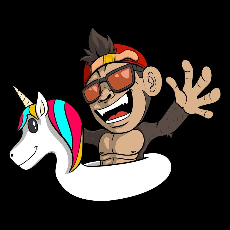 Cool monkey in unicorn swimming hoop