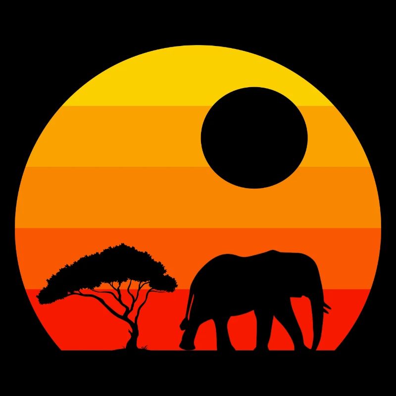 Sonnenuntergang Afrika Tier Retro Elefant