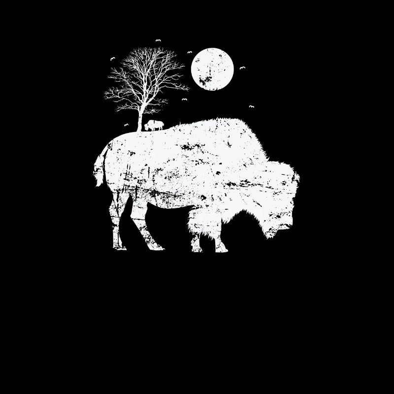 Bison et animal au clair de lune