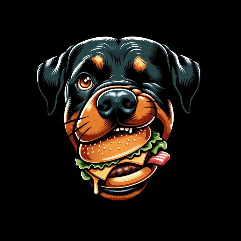 Rottweiler mit Hamburger Cheeseburger