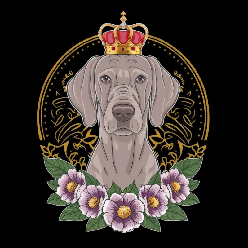 Weimaraner with crown and pretty flowers