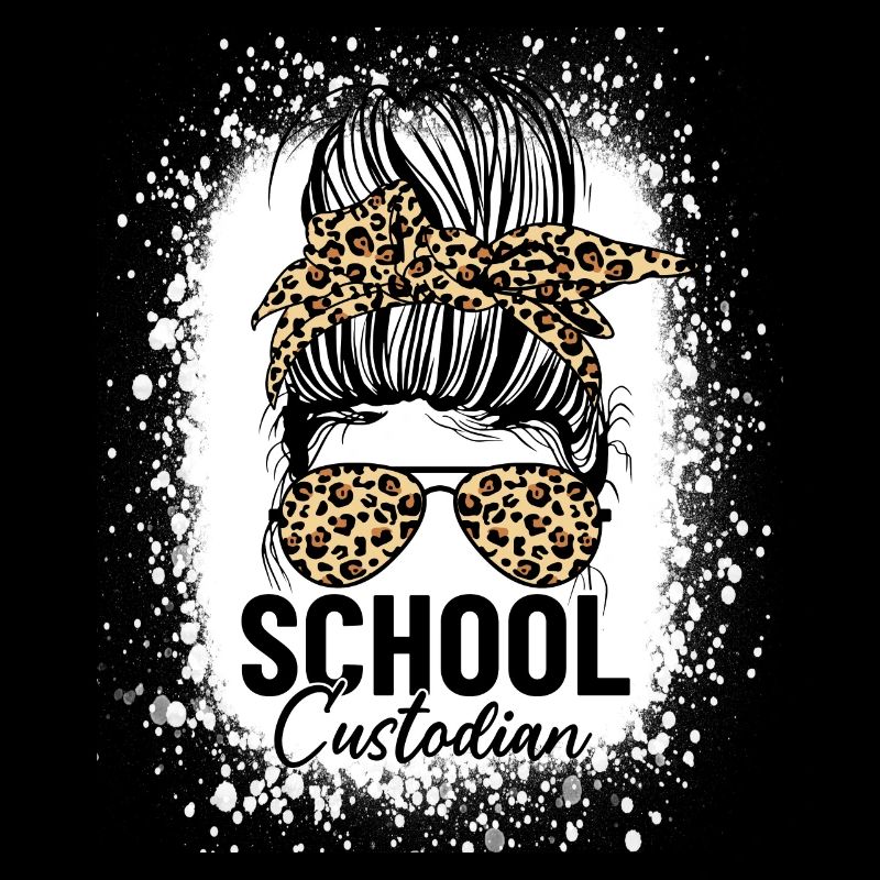 School Custodian Messy Bun Leopard Funny Cleaning