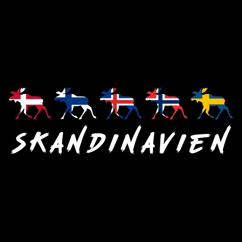 Scandinavian design with moose, flags and sym