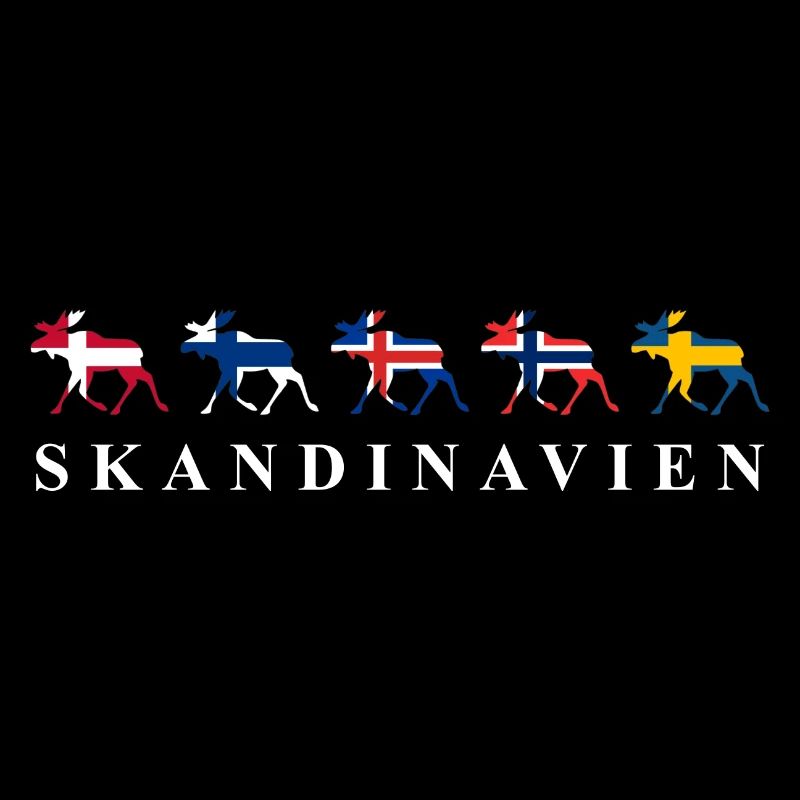 Skandinavisches Design mit Elchen und Flaggen