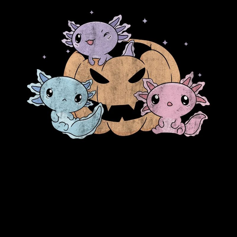 Cute 3 Axolotl Playing Halloween Pumpkin