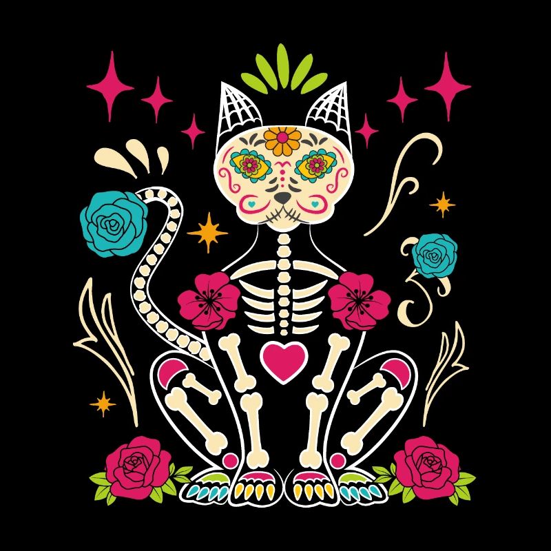 Dia De Los Muertos Sugar Skull Skelett Katze