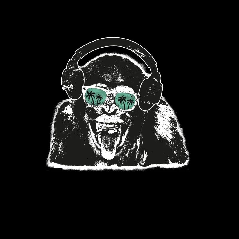 Affe Kopfhörer DJ Sonnenbrille Palmen Reflektion