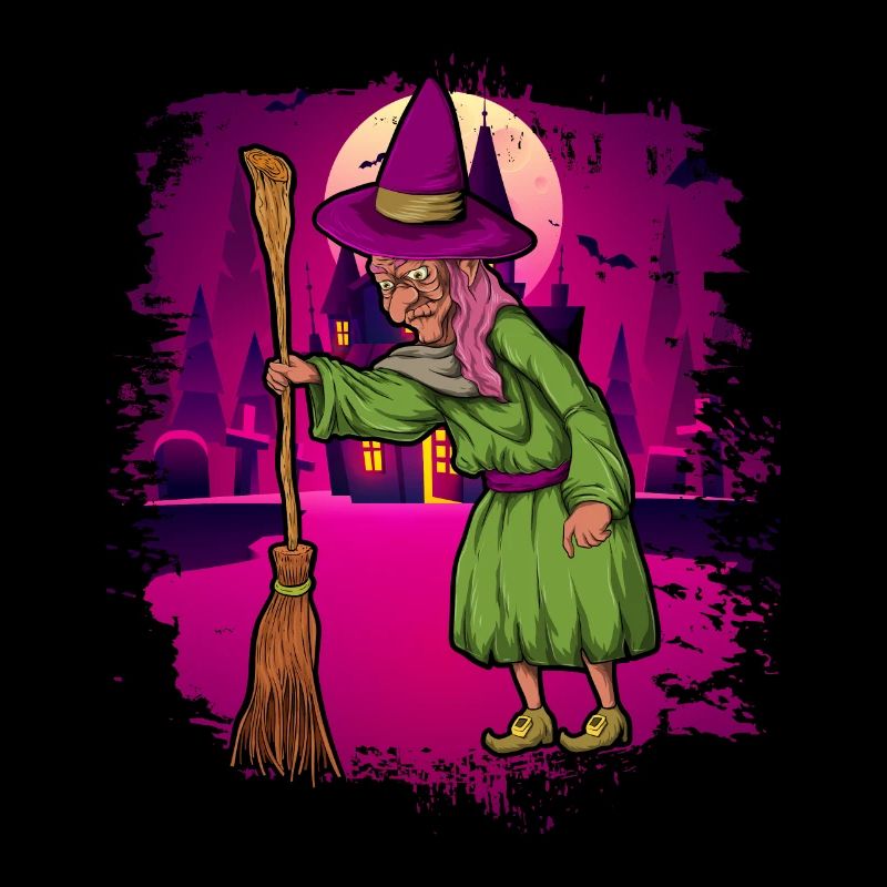 Full Moon Witch’s Broom Halloween Gift Sorcière