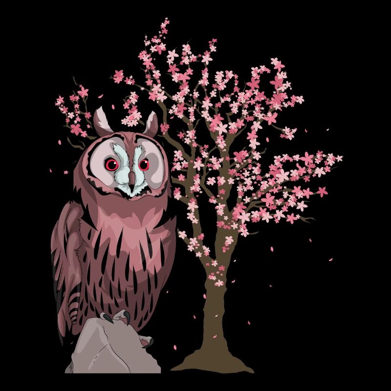 Sakura Baum Weiser Vogel Geschenk Kirschblüte Eule