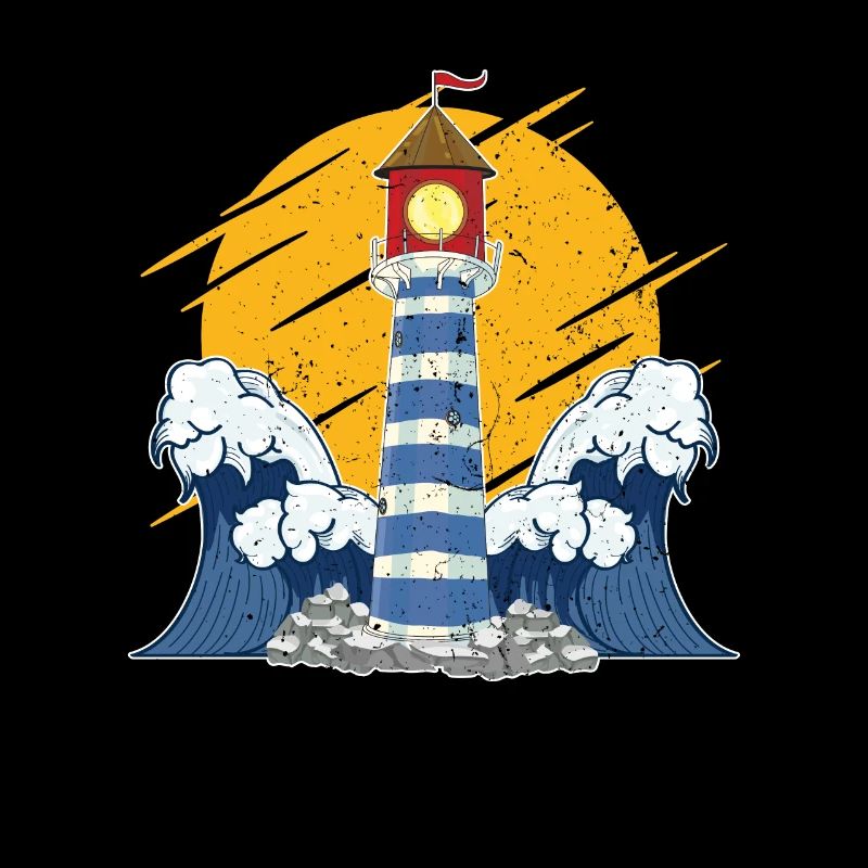 Sea Waves Ocean Gift Full Moon Lighthouse