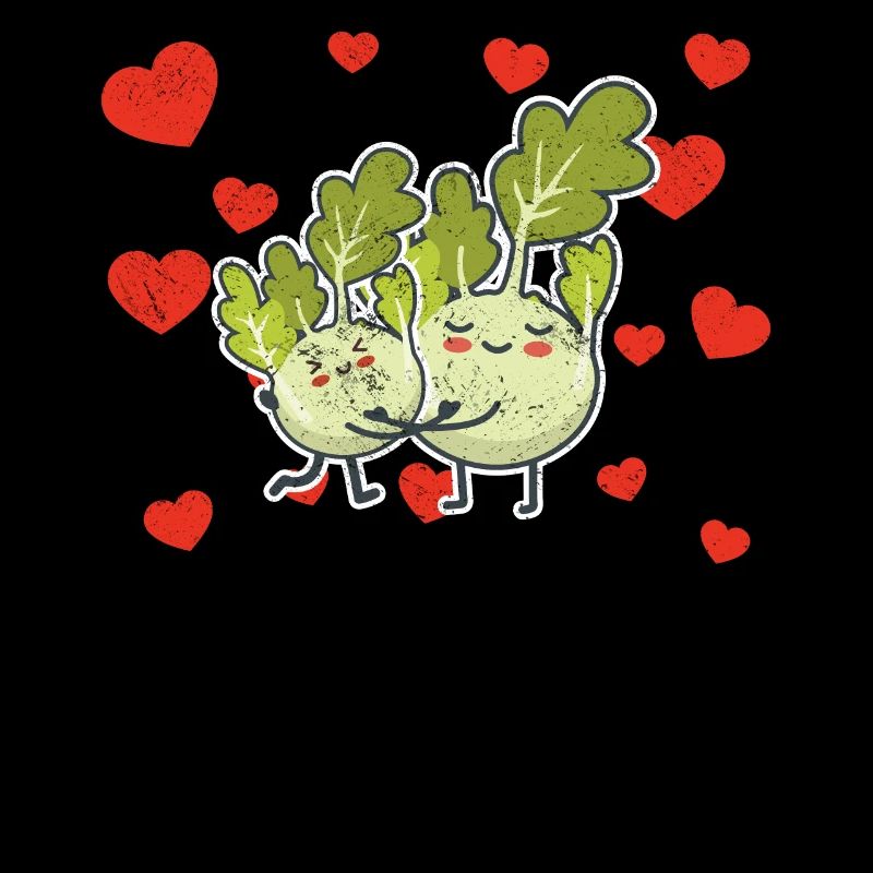 Cute Kohlrabi Couple Hugging Kohlrabi Fruit Lovers