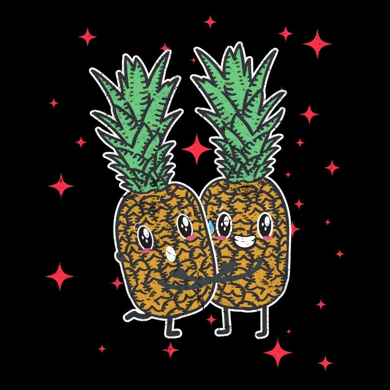 Cute Pineapple Couple Hugging Pineapple Fruit