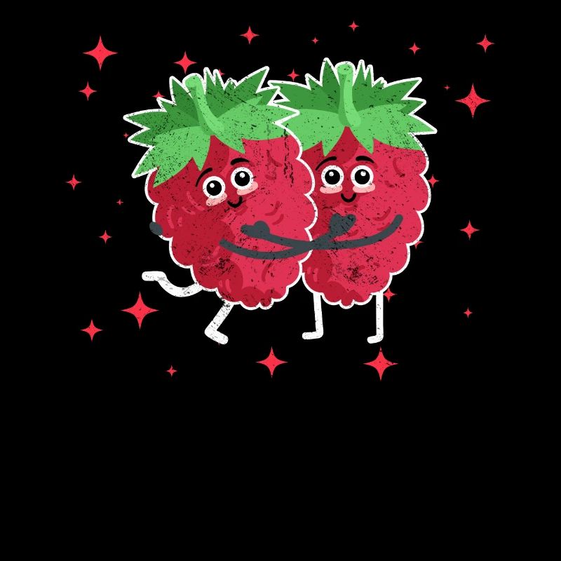 Cute Raspberry Couple Hugging Raspberry Fruit