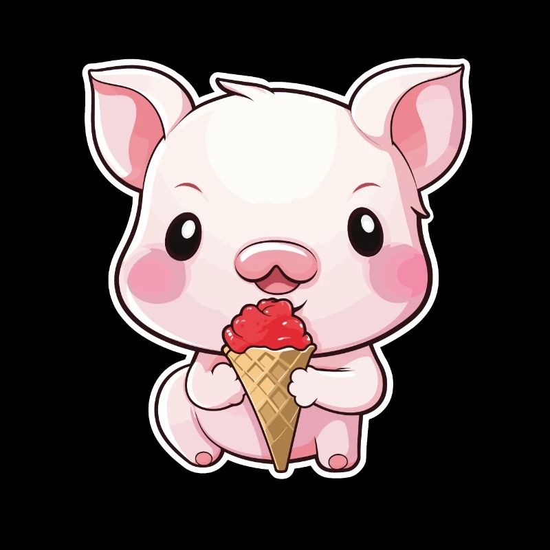 Cochon très mignon mangeant de la crème glacée