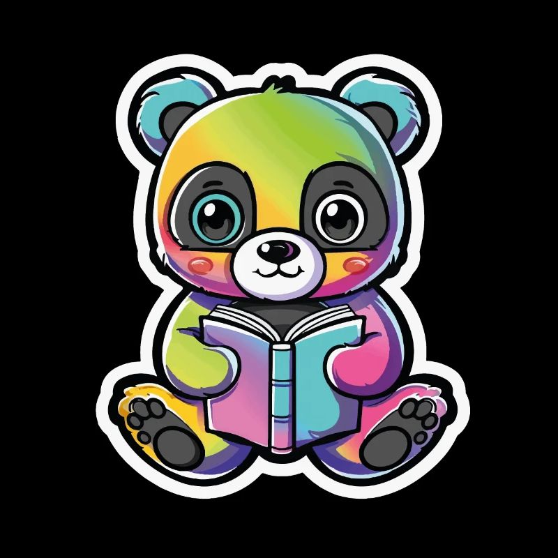 Regenbogen Panda Bär mit Buch