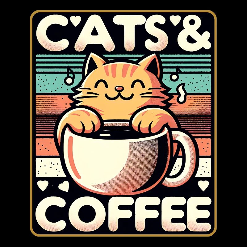 Chats et café dans un style vintage