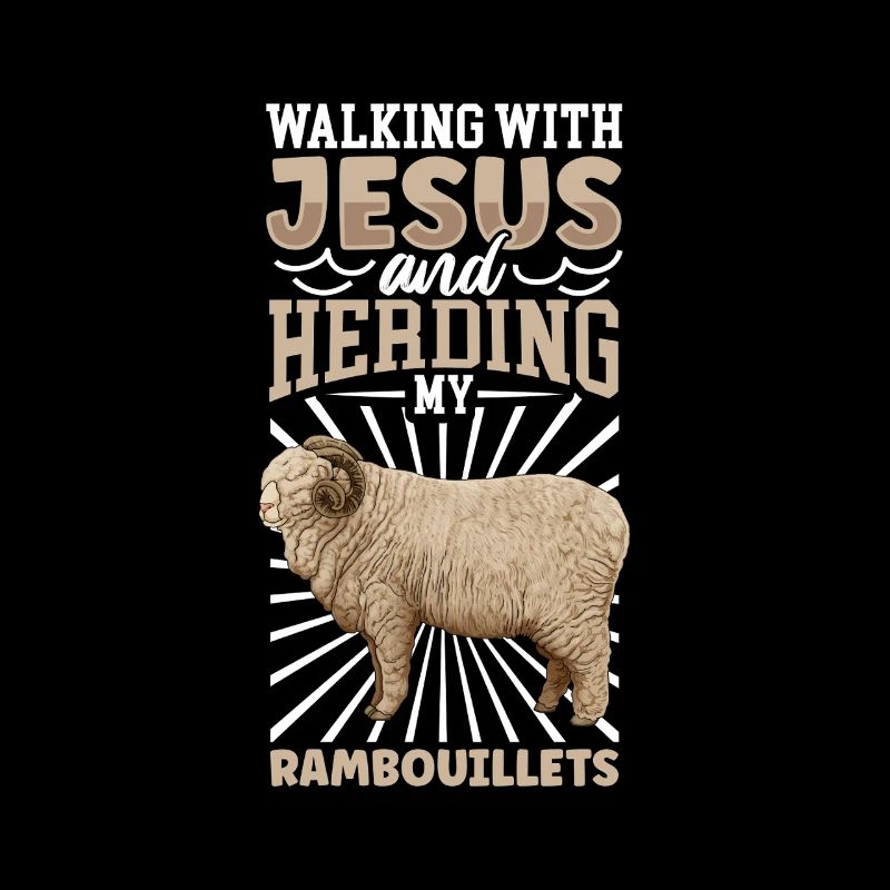 Jesus und Schaf - Rambouillet-Schaf
