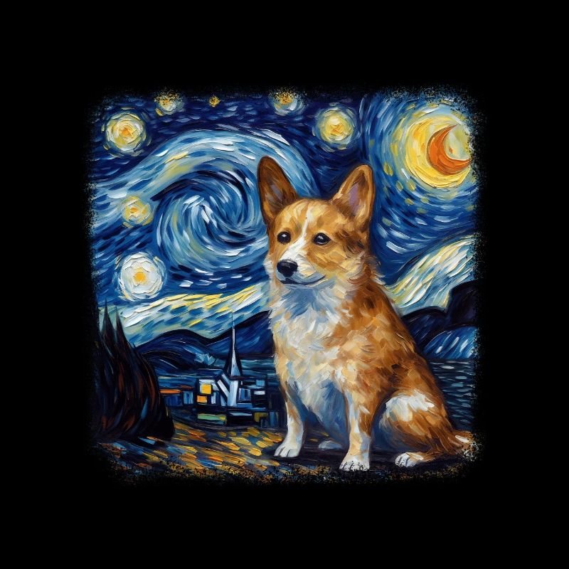 Welsh Corgi Van gogh starry night