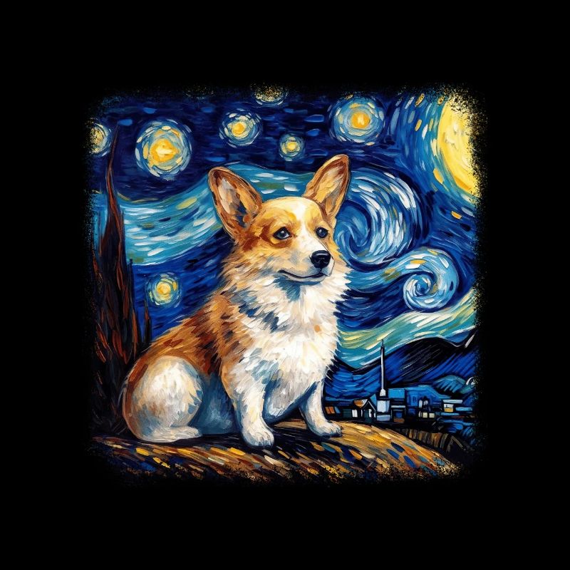 Welsh Corgi Van gogh starry night