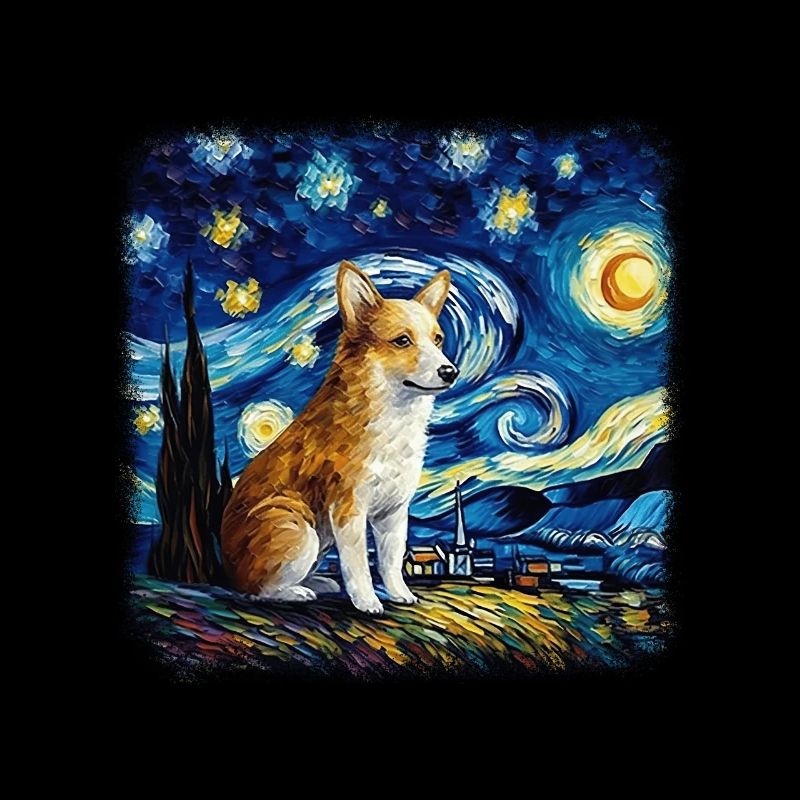 Welsh Corgi Van gogh starry night