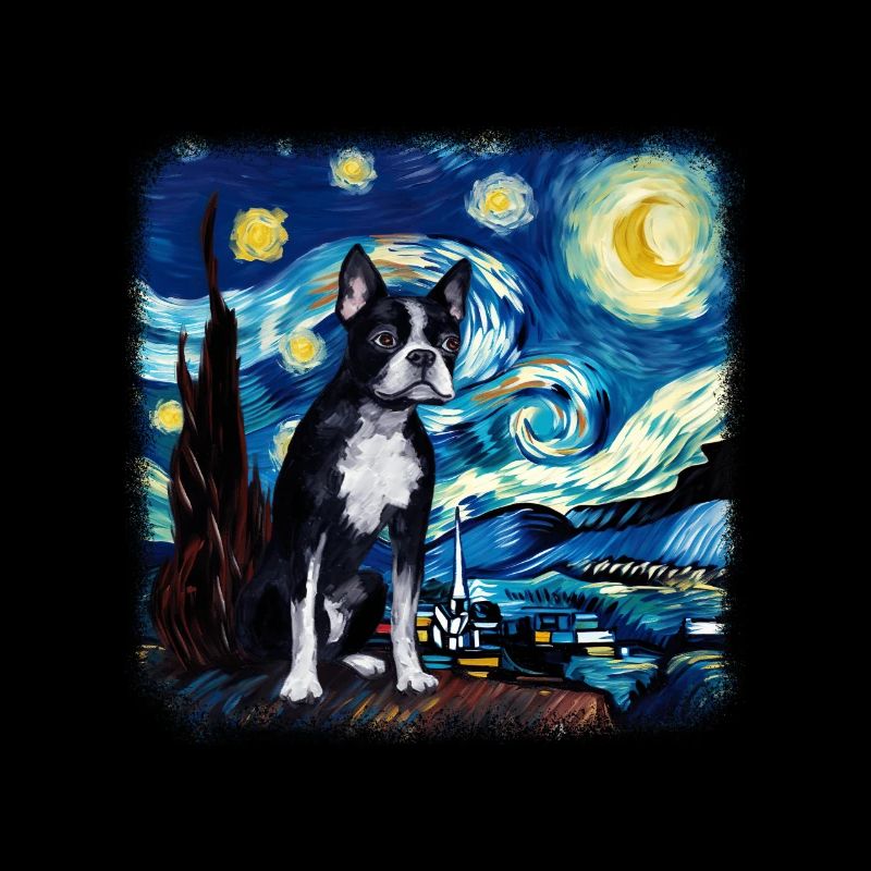 Boston Terrier Van gogh starry night
