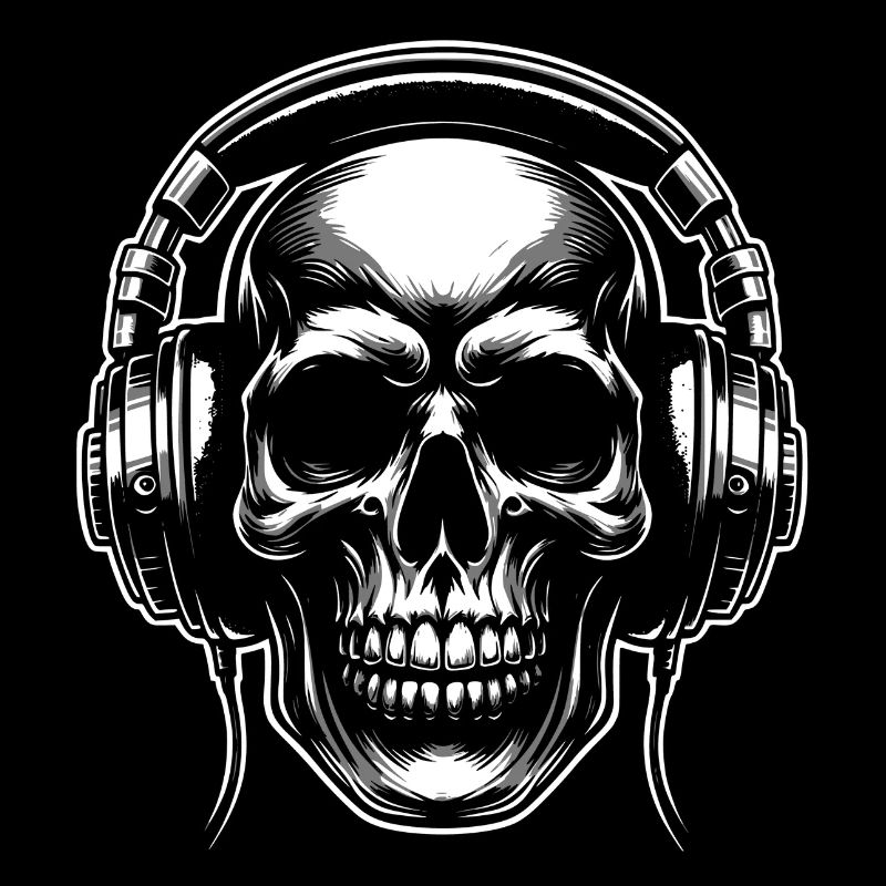 Skull mit Kopfhörern als DJ