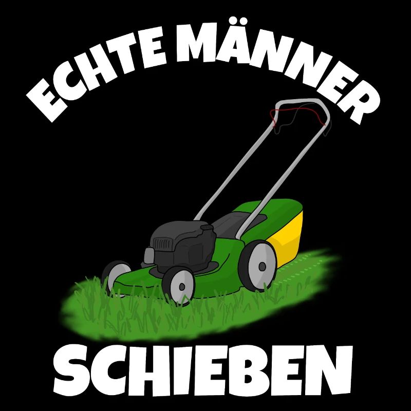 Echte männer schieben Rasenmäher