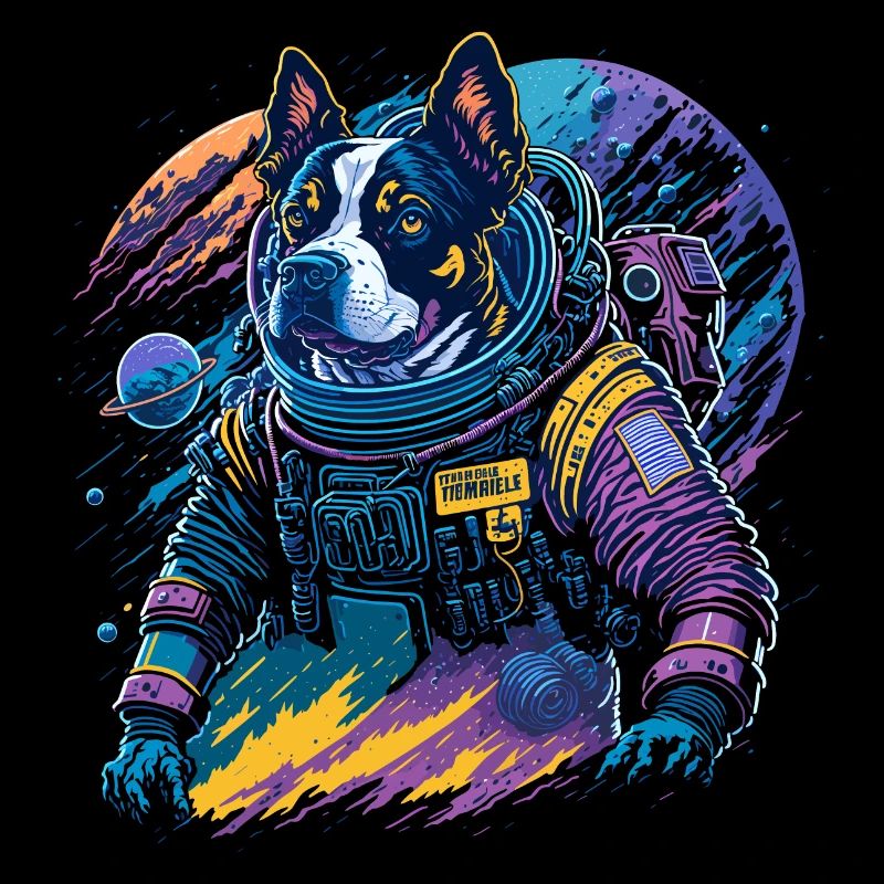 Illustration d’un chien dans une combinaison spatiale