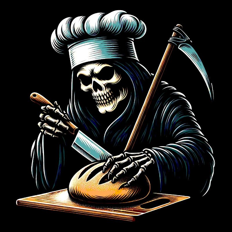 Skull Skeleton Reaper Cuts Bread
