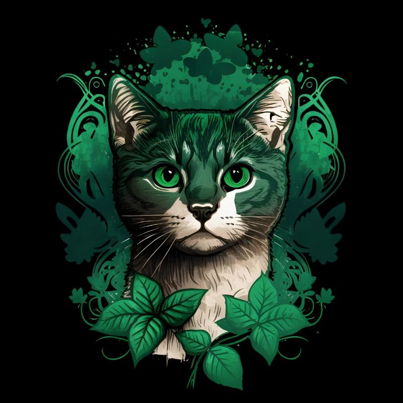 Chat avec cadre en lierre