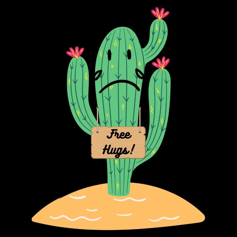 Kaktus mit "Free Hugs!"-Schild
