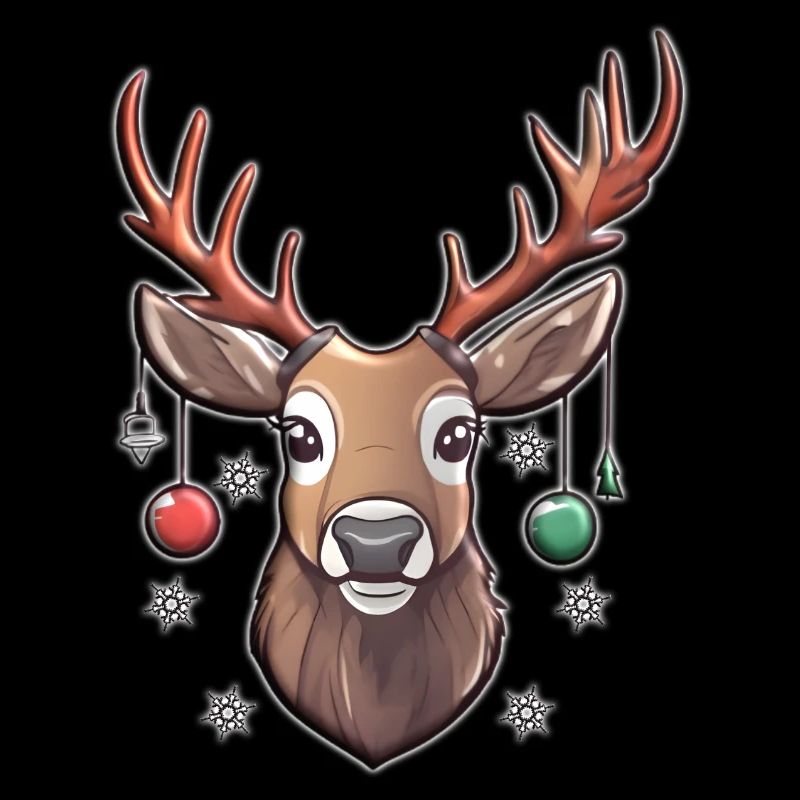 Christmas Hirsch mit Schmuck & Schneeflocken