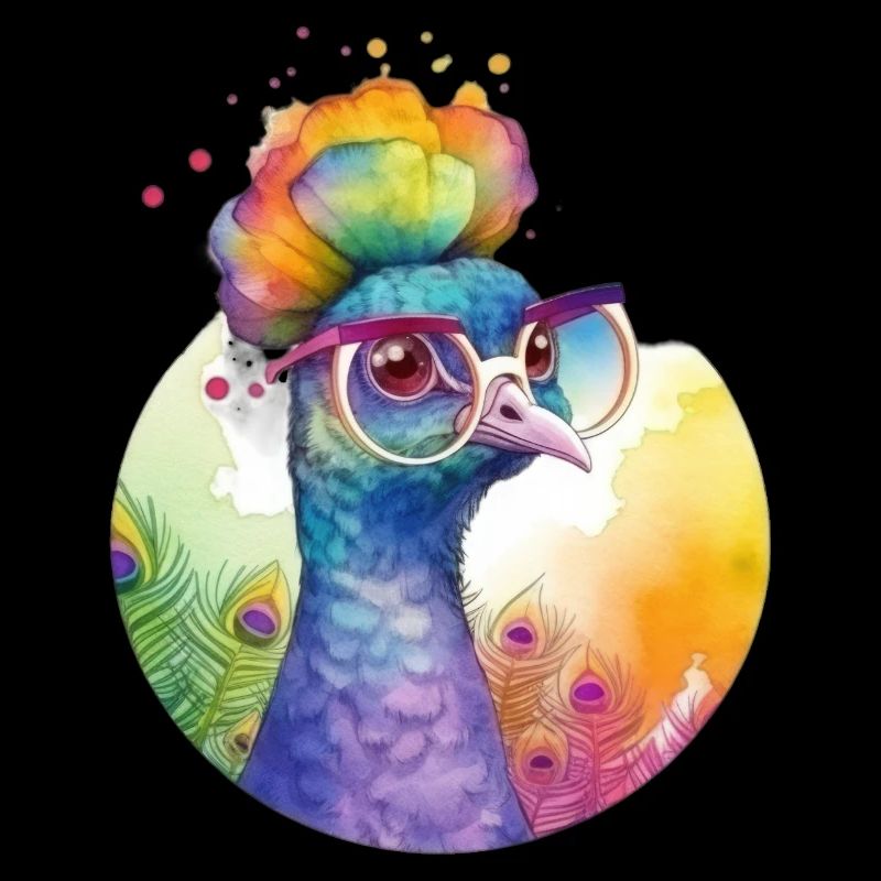 Bunter cooler Pfau mit Brille