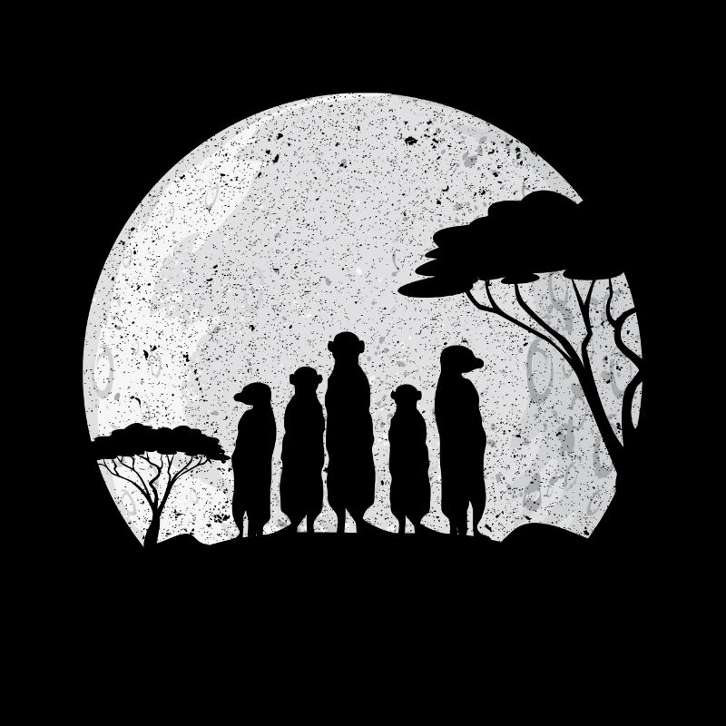 Troupe de suricates avec la lune