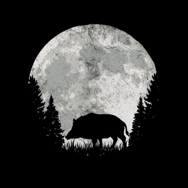 Hunter wild boar tusks moon