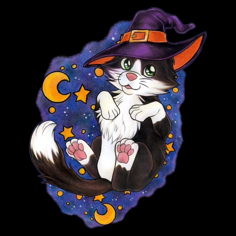 Halloween Katze Magie Magierhut mit Sternen