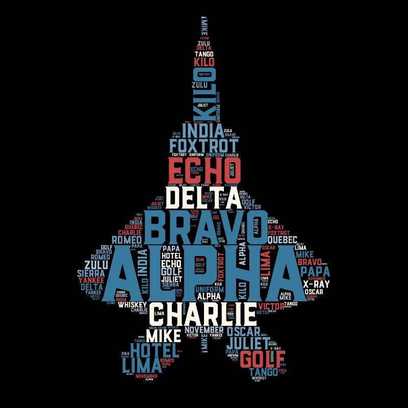 Kampfjetpilot mit vollständigem phonetischem Alphabet