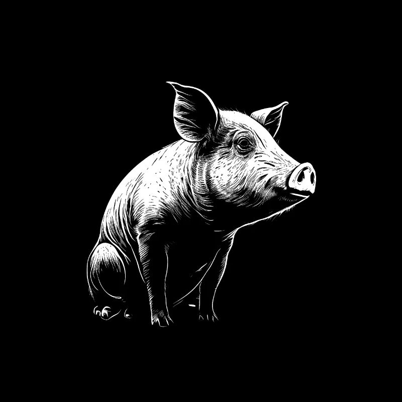 Pig Stencil White and Black