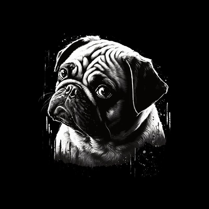 Pug stencil design white and black