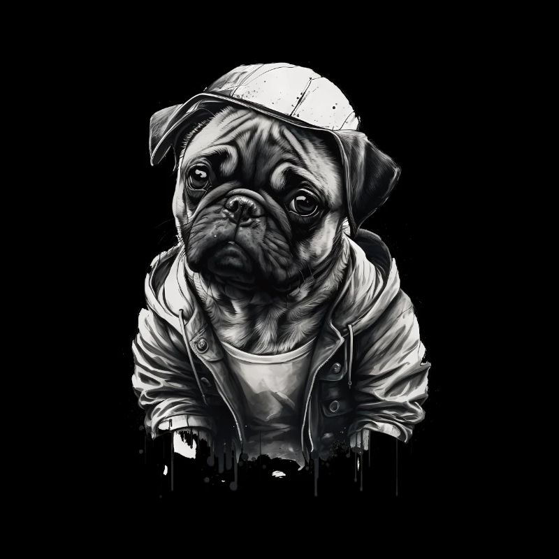 Pug stencil design white and black