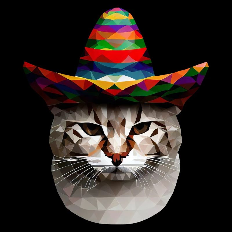 Chat polygonal avec chapeau mexicain et
