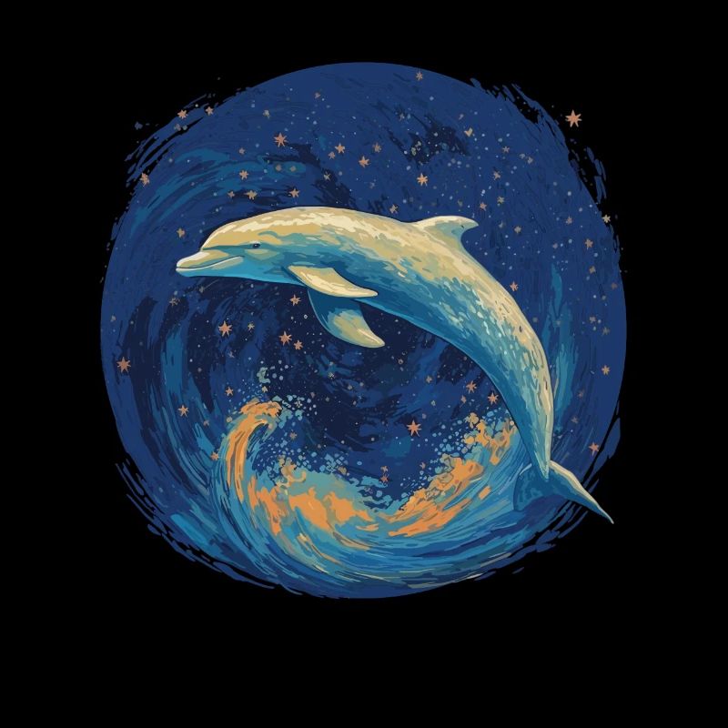 Dolphin In Starry Night Unique Piece For