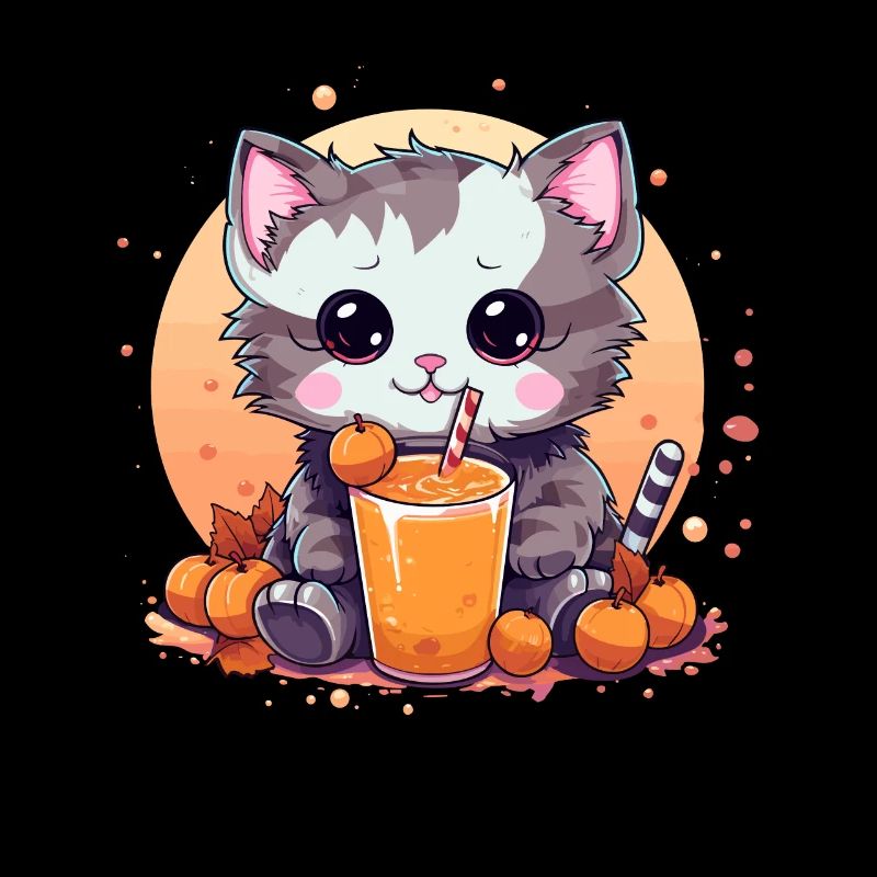 Kitten Bubble Tea Pumpkin Gift Kawaii