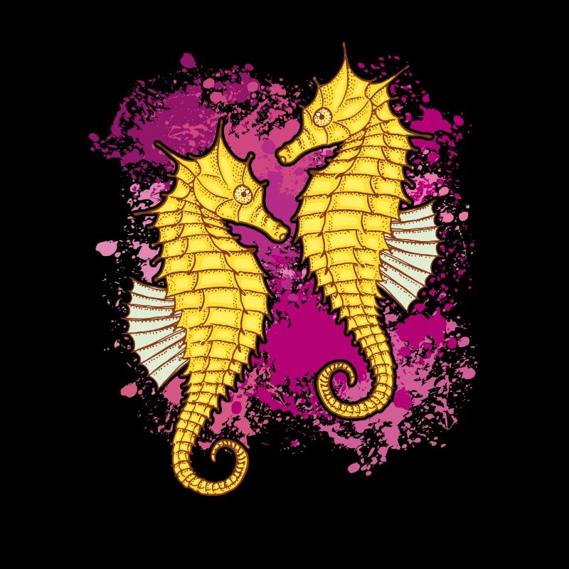 Zwei Seepferdchen auf bunten Farbklecksen